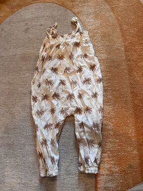 Rylee + Cru Cream Romper with Brown Palm Print